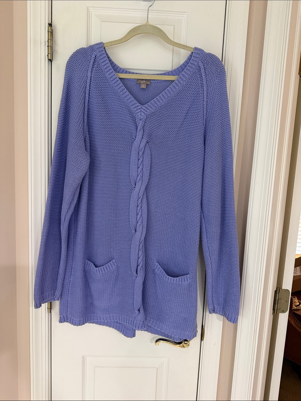 J Jill Lavender Cable-Front V-Neck Sweater Tunic  with Pockets - Women XL